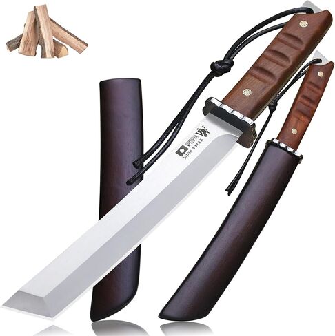 WPKOPYA Japanese Fixed Blade Knife - Tanto Knives & Wooden Sheath - Survival Knives with Full Tang Handle - Bushcraft knives for Camping Outdoor, Gifts for both men and women in Kuwait