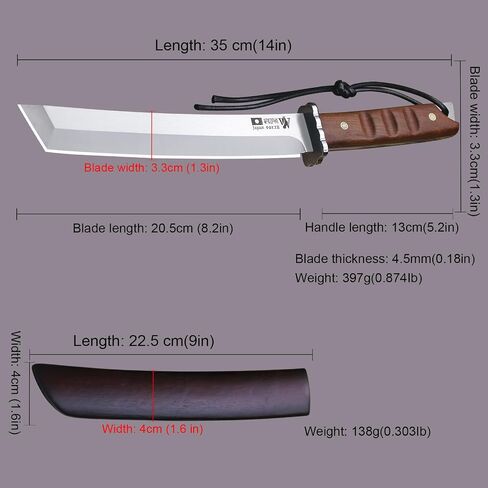 WPKOPYA Japanese Fixed Blade Knife - Tanto Knives & Wooden Sheath - Survival Knives with Full Tang Handle - Bushcraft knives for Camping Outdoor, Gifts for both men and women in Kuwait