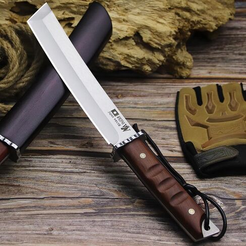 WPKOPYA Japanese Fixed Blade Knife - Tanto Knives & Wooden Sheath - Survival Knives with Full Tang Handle - Bushcraft knives for Camping Outdoor, Gifts for both men and women in Kuwait