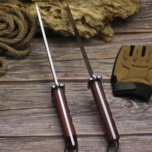 WPKOPYA Japanese Fixed Blade Knife - Tanto Knives & Wooden Sheath - Survival Knives with Full Tang Handle - Bushcraft knives for Camping Outdoor, Gifts for both men and women in Kuwait
