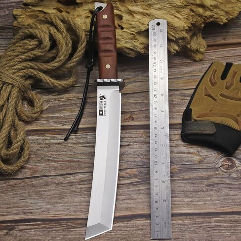 WPKOPYA Japanese Fixed Blade Knife - Tanto Knives & Wooden Sheath - Survival Knives with Full Tang Handle - Bushcraft knives for Camping Outdoor, Gifts for both men and women in Kuwait