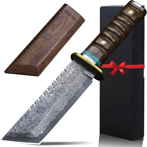 BA-KOR （11IN）66-Layer Damascus Steel Full Tang Hunting Knife, 3mm Thick G10 Core Blade with Rosewood Handle & Sheath, Razor Sharp Triple Water-Cooled Edge Outdoor Knife for Camping, Bushcraft & Survival in Kuwait