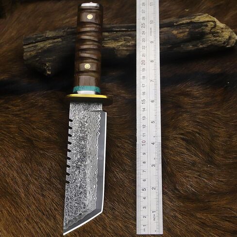 BA-KOR （11IN）66-Layer Damascus Steel Full Tang Hunting Knife, 3mm Thick G10 Core Blade with Rosewood Handle & Sheath, Razor Sharp Triple Water-Cooled Edge Outdoor Knife for Camping, Bushcraft & Survival in Kuwait