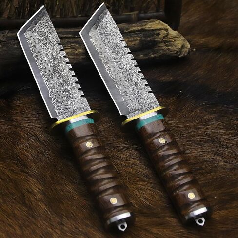 BA-KOR （11IN）66-Layer Damascus Steel Full Tang Hunting Knife, 3mm Thick G10 Core Blade with Rosewood Handle & Sheath, Razor Sharp Triple Water-Cooled Edge Outdoor Knife for Camping, Bushcraft & Survival in Kuwait