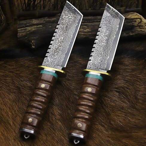 BA-KOR （11IN）66-Layer Damascus Steel Full Tang Hunting Knife, 3mm Thick G10 Core Blade with Rosewood Handle & Sheath, Razor Sharp Triple Water-Cooled Edge Outdoor Knife for Camping, Bushcraft & Survival in Kuwait