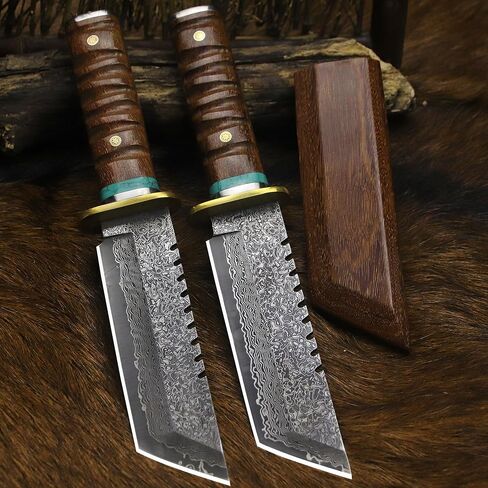 BA-KOR （11IN）66-Layer Damascus Steel Full Tang Hunting Knife, 3mm Thick G10 Core Blade with Rosewood Handle & Sheath, Razor Sharp Triple Water-Cooled Edge Outdoor Knife for Camping, Bushcraft & Survival in Kuwait