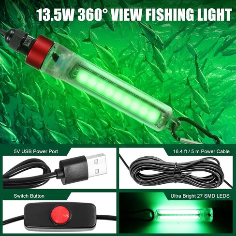 Super Bright Underwater Green Fishing Light, LED Green Light for Fishing, 12W 1300 Lumens IP68 Rated Submersible Light Attractants for Docks, Boats, Kayaks in Saudi Arabia