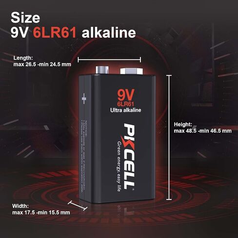 PKCELL 12-Pack 9V Batteries, Ultra Alkaline 9 Volt Battery for Smoke Alarms in Saudi Arabia