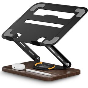 SupeDesk Adjustable Laptop Stand with 360° Rotating Base, Ergonomic Laptop Riser for Desk, Ventilated Notebook Stand with Storage Tray, Wood Base & Silicone Pads for Laptops, Tablets & Books in Kuwait