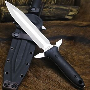 BA-KOR 14.4" Fixed Blade Hunting Knife, CPM 3V Steel Full Tang Survival Knife, 5mm Thick Mirror Polished Blade, G10 Handle, Leather Wrapped Kydex Sheath & 5.9" Fire Starter in Kuwait