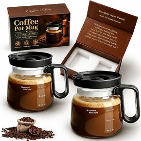 Shelprojsu 16oz Coffee Pot Mug,Glass Coffee Cups Mini Coffee Pot Coffee Mug,with Leak-proof Lid Large Capacity, For Ldeal Gift Coffee Lovers(1pc) in Kuwait