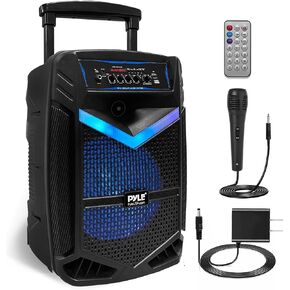 Pyle Portable Bluetooth PA Speaker System - 600W Rechargeable Outdoor Bluetooth Speaker Portable PA System w/ 10" Subwoofer 1" Tweeter, Recording Function, Mic In Party Lights USB/SD Radio in Kuwait