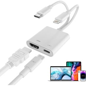 2 in 1 USB-C and Lightning to HDMI Adapter MFi Certified, 4K@60Hz iPhone to TV Adapter with 100W PD Fast Charging, Apple Lightning to Digital AV Adapter for iPhone 17-5 Series/iPad/MacBook in Kuwait
