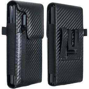 Holster Pouch for Galaxy Z Fold 8 Ultra/7/6/5/4/3 with S Pen Holder & Belt Clip & Card Holder, Luxury Carbon Fiber Leather Holster Case with Belt Loop&Metal Clip&Magnetic Closuer in Kuwait