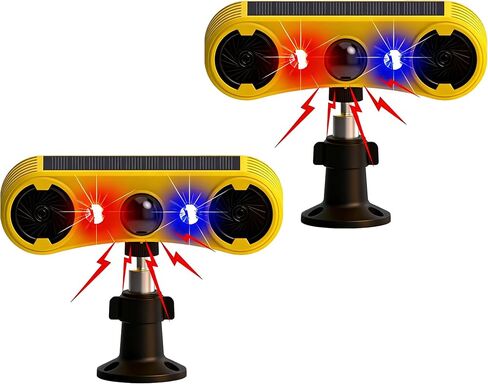 Solar Outdoor Motion Sensor Alarm - 2 x 129db Loud Noise Maker Detector Strobe Light, 4 Modes,Red&Blue Motion Activated Strobe Light for Garden Yard.(2 Pack) in Kuwait