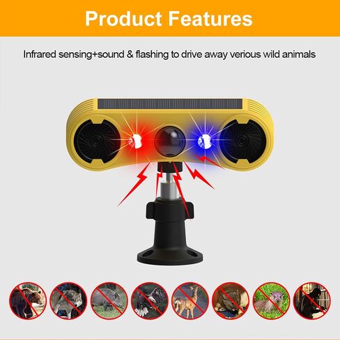 Solar Outdoor Motion Sensor Alarm - 2 x 129db Loud Noise Maker Detector Strobe Light, 4 Modes,Red&Blue Motion Activated Strobe Light for Garden Yard.(2 Pack) in Kuwait