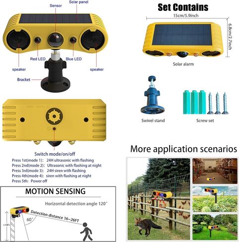 Solar Outdoor Motion Sensor Alarm - 2 x 129db Loud Noise Maker Detector Strobe Light, 4 Modes,Red&Blue Motion Activated Strobe Light for Garden Yard.(2 Pack) in Kuwait