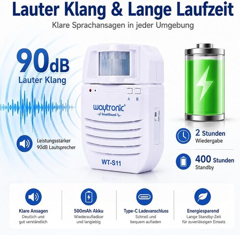 Waytronic PIR Infrared Motion Sensor Activated Sound Player Loudspeaker with Recordable Audio Alarm Motion Detector for Door Greeter Welcome Guests Entry Alert And Sales Advertising in Kuwait