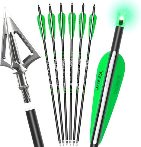 20 inch Carbon Crossbow Bolts with Crossbow Broadheads and Lighted Nocks, 6 Pack Hunting Carbon Crossbow Arrows for Archery Practice and Hunting in Kuwait