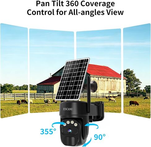 ESCANU 4G LTE Cellular Trail Camera,360° Live Streaming Solar Camera with SD Card & SIM Card,No WiFi Needed,2k Night Vision,PIR Motion Detection for Hunting/Outdoor Security in Kuwait