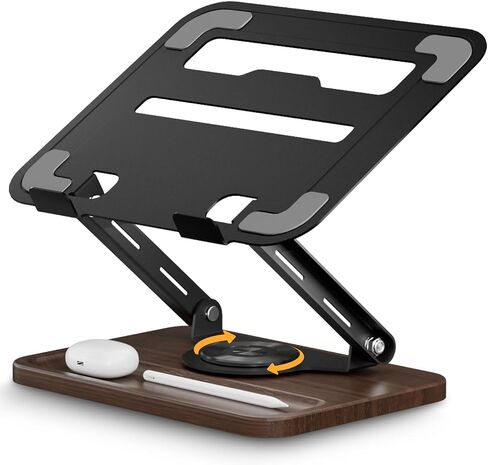 SupeDesk Adjustable Laptop Stand with 360° Rotating Base, Ergonomic Laptop Riser for Desk, Ventilated Notebook Stand with Storage Tray, Wood Base & Silicone Pads for Laptops, Tablets & Books in Kuwait