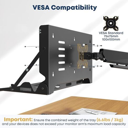 Flip Down Laptop Tray Holder - Fits 13-17 Inch Laptops, Wall Mount or VESA Compatible Folding Laptop Shelf, Space Saving Floating Workstation Tray, Heavy Duty Steel Support up to 22 lbs, Black in Kuwait