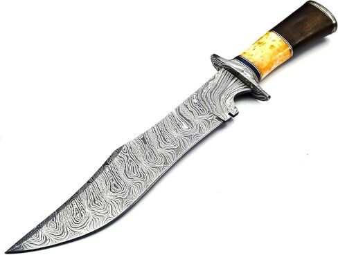 BK-40 Handmade Damascus Steel 15 Inches Bowie Knife - Beautiful Rose Wood Bone & Bull Horn Handle With Scabbard in Kuwait
