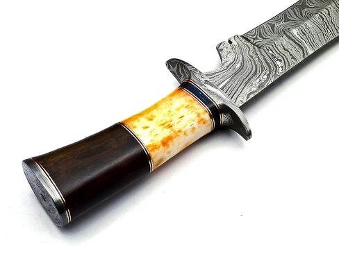 BK-40 Handmade Damascus Steel 15 Inches Bowie Knife - Beautiful Rose Wood Bone & Bull Horn Handle With Scabbard in Kuwait
