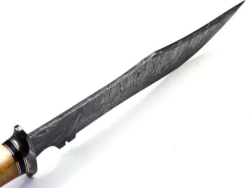 BK-40 Handmade Damascus Steel 15 Inches Bowie Knife - Beautiful Rose Wood Bone & Bull Horn Handle With Scabbard in Kuwait
