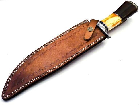 BK-40 Handmade Damascus Steel 15 Inches Bowie Knife - Beautiful Rose Wood Bone & Bull Horn Handle With Scabbard in Kuwait