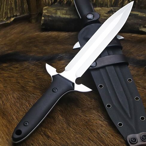 BA-KOR 14.4" Fixed Blade Hunting Knife, CPM 3V Steel Full Tang Survival Knife, 5mm Thick Mirror Polished Blade, G10 Handle, Leather Wrapped Kydex Sheath & 5.9" Fire Starter in Kuwait
