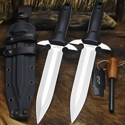 BA-KOR 14.4" Fixed Blade Hunting Knife, CPM 3V Steel Full Tang Survival Knife, 5mm Thick Mirror Polished Blade, G10 Handle, Leather Wrapped Kydex Sheath & 5.9" Fire Starter in Kuwait