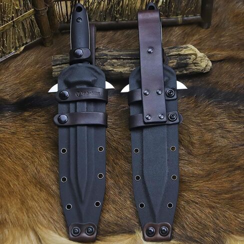BA-KOR 14.4" Fixed Blade Hunting Knife, CPM 3V Steel Full Tang Survival Knife, 5mm Thick Mirror Polished Blade, G10 Handle, Leather Wrapped Kydex Sheath & 5.9" Fire Starter in Kuwait