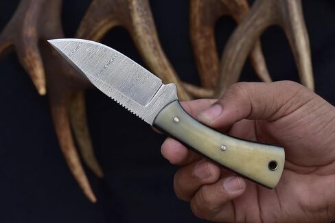 Knives Ranch Fixed Blade Hunting Knife - Full Tang EDC - Damascus Skinning Knife - Bone Handle and Heavy Duty Horizontal Carry Sheath Snug Fit (4402-B) in Saudi Arabia