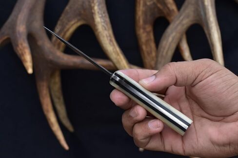 Knives Ranch Fixed Blade Hunting Knife - Full Tang EDC - Damascus Skinning Knife - Bone Handle and Heavy Duty Horizontal Carry Sheath Snug Fit (4402-B) in Saudi Arabia