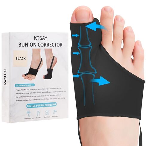 KTSAY 2PCS Bunion Corrector for Women & Men, Big Toe Straightener with Splint & Pads, Comfortable & Breathable for Day/Night Support, Hallux Valgus Pain Relief Non-Slip Socks (1, Black) in Kuwait