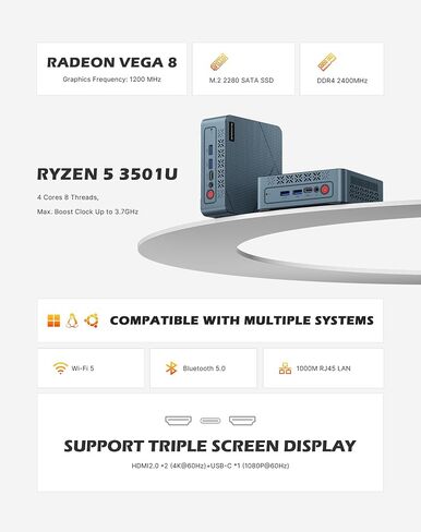 BOSGAME E2 Plus Mini PC AMD Ryzen 5 3501U 8GB RAM 256GB SSD in Kuwait
