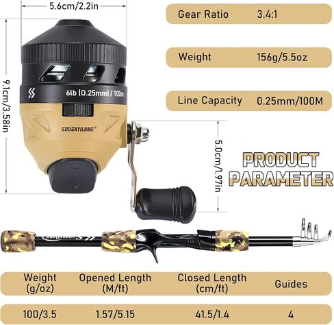 Sougayilang Fishing Rod and Reel Combo, 2 Pack 5 Ft Telescopic Spinning & Spincast Combos with Tackle Kit, Pre-Spooled Line and Carrying Bag for Freshwater Lake River Fishing in Kuwait