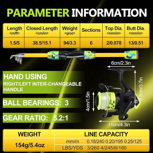 Sougayilang Fishing Rod and Reel Combo, 2 Pack 5 Ft Telescopic Spinning & Spincast Combos with Tackle Kit, Pre-Spooled Line and Carrying Bag for Freshwater Lake River Fishing in Kuwait