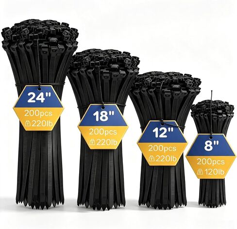 800Pcs Assorted Heavy Duty Zip Ties,(8/12/18/24 Inch) Nylon Cable Ties in Kuwait