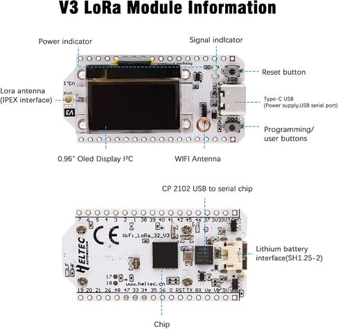 3 Set LoRa Development Board with Case, LoRa V3 Meshtastic WiFi, LoRa V3 WiFi Bluetooth Dual Core 240MHz CP2102 Chip with 0.96" OLED Display and 863-928MHz Antenna for Arduino in Kuwait