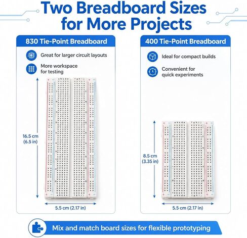 Breadboard Kit with 2 Pcs 830 Tie-Point Solderless Bread Boards, 2 Pcs 400 Tie-Point Protoboards and 126 Pcs Flexible Jumper Wires for Arduino, Raspberry Pi, STEM Electronics Projects in Kuwait