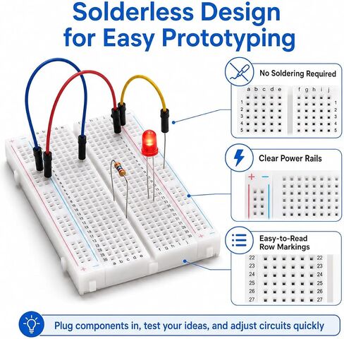 Breadboard Kit with 2 Pcs 830 Tie-Point Solderless Bread Boards, 2 Pcs 400 Tie-Point Protoboards and 126 Pcs Flexible Jumper Wires for Arduino, Raspberry Pi, STEM Electronics Projects in Kuwait