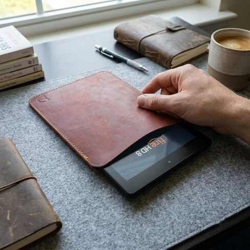 Dessi Slim Ultra Lightweight Handmade Leather Tablet Sleeve Matte Tan Brown Protective Case for iPad mini 7 A17 Pro iPad mini 6 5 Fire HD 8 Kindle Paperwhite 8 Inch Mini iPad Cover in Kuwait