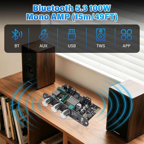 2PCS ZK-1001U Bluetooth 5.3 Mono Amplifier Board with TWS, 100W Power Output, 9-24V Wide Voltage Input for Home & Car Audio DIY, Supports AUX/USB/Bluetooth in Kuwait