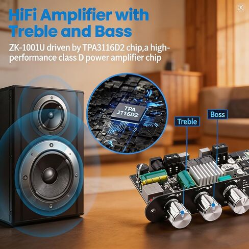 2PCS ZK-1001U Bluetooth 5.3 Mono Amplifier Board with TWS, 100W Power Output, 9-24V Wide Voltage Input for Home & Car Audio DIY, Supports AUX/USB/Bluetooth in Kuwait