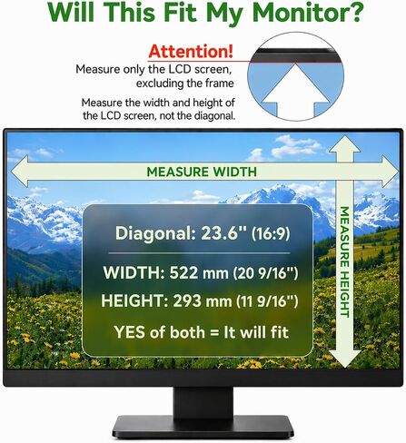23.6 inch Computer Privacy Screen Filter for 16:9 Aspect Ratio Widescreen Monitor,23.6in Curved Computer Monitor Privacy Shield Anti Glare Eye Protection, Anti-Scratch Removable Protector Film in Saudi Arabia