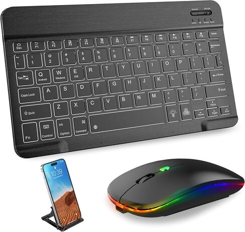 Bluetooth Keyboard & Mouse Combo for iPad - Rechargeable RGB Wireless Set with 7-Color Backlit, Compatible with iPad 10th/9th/8th Gen, iPad Pro/Air/Mini (White). in Kuwait