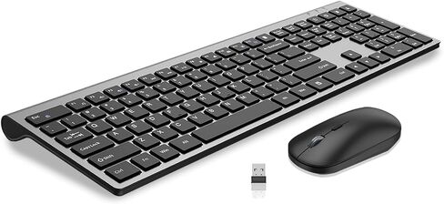 Wireless Keyboard and Mouse Combo, Slim Compact Full Size Flat Keyboard with Calculator Button, Silent Computer Mouse, 2400 DPI, 2.4G USB Cordless Set Suitable for Laptop PC Windows Mac - Gray ﻿ in Kuwait