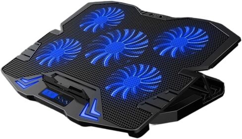 Laptop Cooling Pad Notebook Cooler for Desk and Lap Use Laptop Fan Stand 5 Adjustable Heights with 5 Quiet Fans and Phone Holder for 12-17 Inch Laptops (Color : Blue) (Blue) in Kuwait